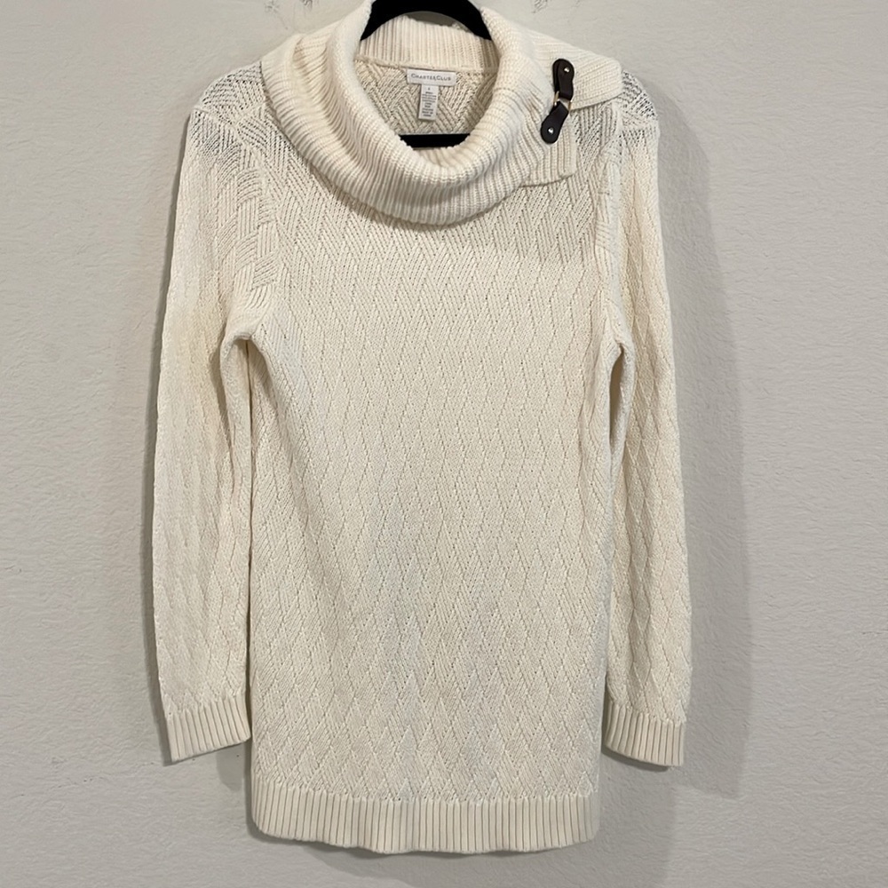 Charter Club Women Sweater Large White Cotton Longline Coastal Grandma Preppy